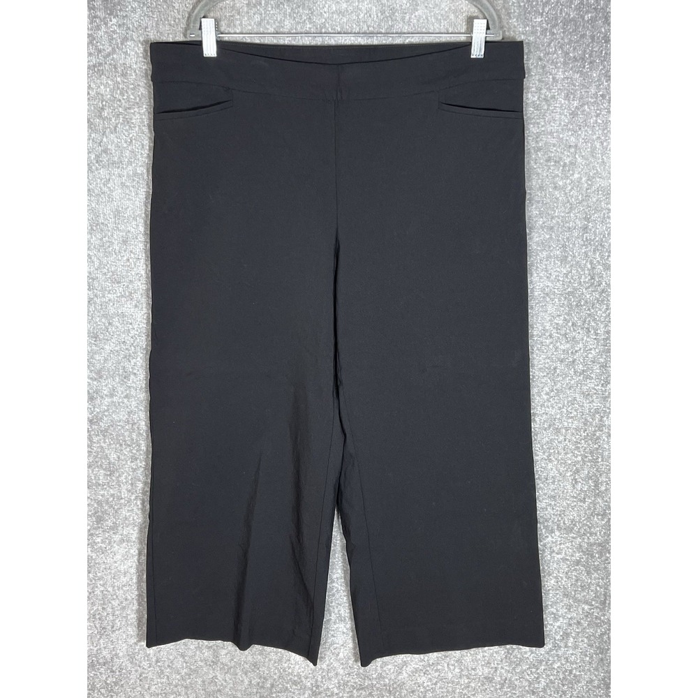 Chicos Brigitte Wide Leg Pants Womens Size 3.5 US Size 18 Black Stretch Pockets
